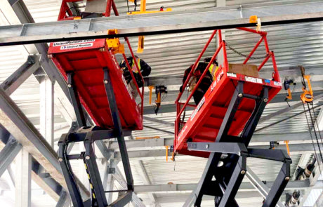 crew performing steel construction, automated parking system