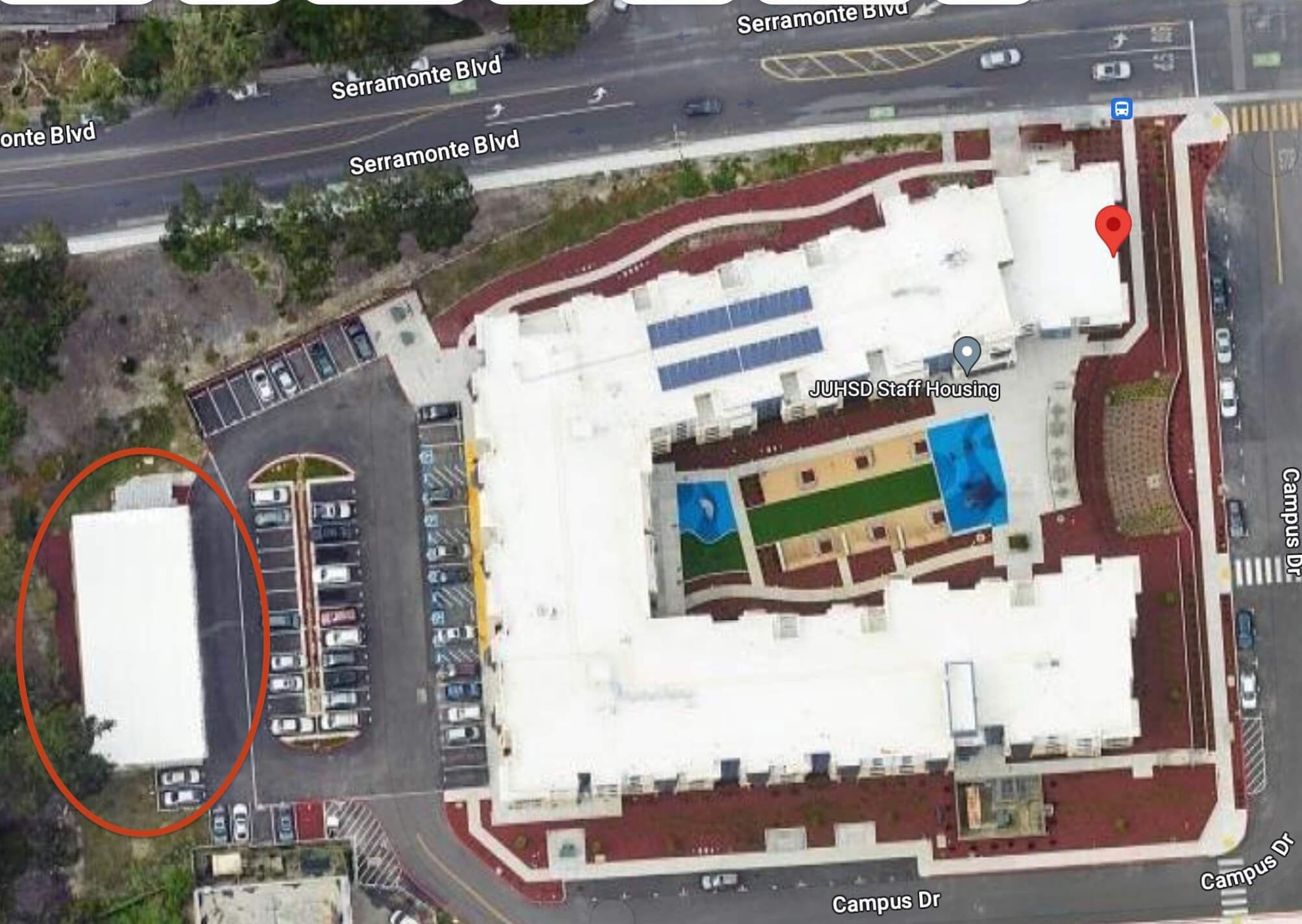 aerial view of automated parking system in multifamily residential development