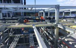 steel structure of mechanical parking garage under construction